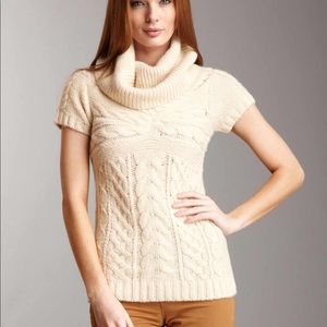 BCBG Black Cable Short Sleeve Cowl Neck Sweater